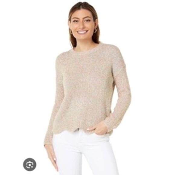 Lilly Pulitzer Sweater Womens Med Rainbow Metallic Gliana Scalloped Hem Glitter - Picture 1 of 7